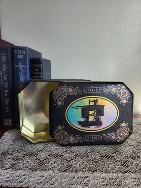 Singer Decorative Sewing Machine Tin - Black with Iridescent Accent